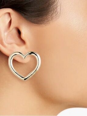Gold Heart Outline Stud Earrings - Women Jewelry